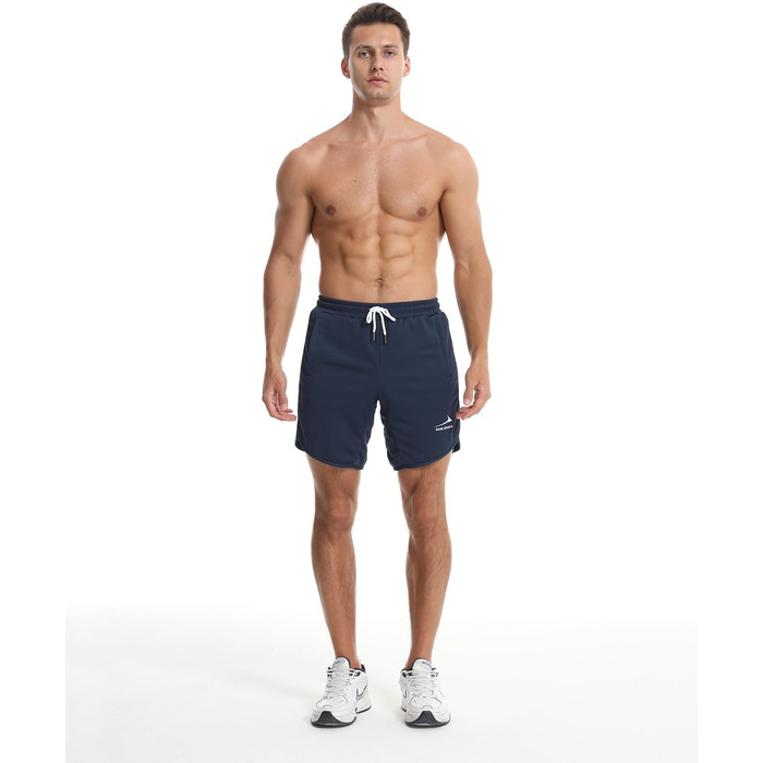 Чоловічі спортивні шорти для бігу та фітнесу з кишенею на блискавці, темно-синій колір / з петлею для рушника