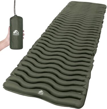 Килимок для кемпінгу Unigear 500g, Ultralight, надувний, 150x60 см, для туризму та відпочинку на природі, армійний зелений з подушкою