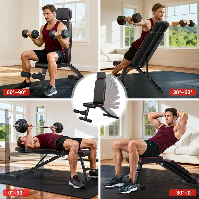 Тренувальна лава XDDIAS з 10-рівневим регулюванням, подовжена підголовник, складна до 360 кг, для дому.