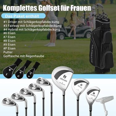 GYMAX Комплект жіночих гольф-клунів, 9-ти частинний: 3 дерева (#1,3,4), 5 залізо (#6,7,8,9,PW) та 1 паттер, з сумкою-стійкою та дощовим захистом (Чорний)
