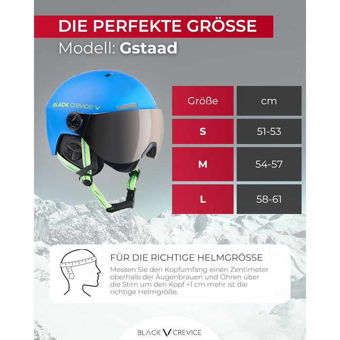 Шолом гірськолижний BLACK CREVICE Gstaad з візором (пілотський стиль) | Полікарбонат | Дихаючий | Регульований розмір | Для чоловіків та жінок