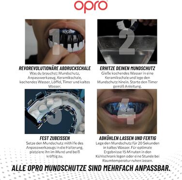 Захист для зубів OPRO - Капа для боксу, MMA, єдиноборств, регбі та хокею. Підходить для дорослих та дітей. Регульована, стоматологічного рівня. Чорний/Білий. Вік 10+