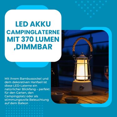 LED кемпінговий ліхтар на акумуляторі з Power Bank, 370lm, регулювання яскравості, USB зарядка, 2200-6500K, до 75 годин роботи, IP44, бамбук та льон