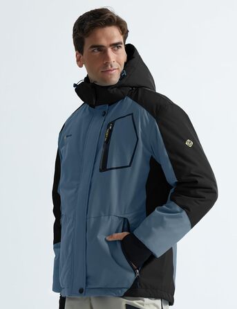 Чоловіча водонепроникна лижна куртка GEMYSE з флісовою підкладкою, вітрозахисна, зимова куртка з капюшоном (S, чорний/сірий)