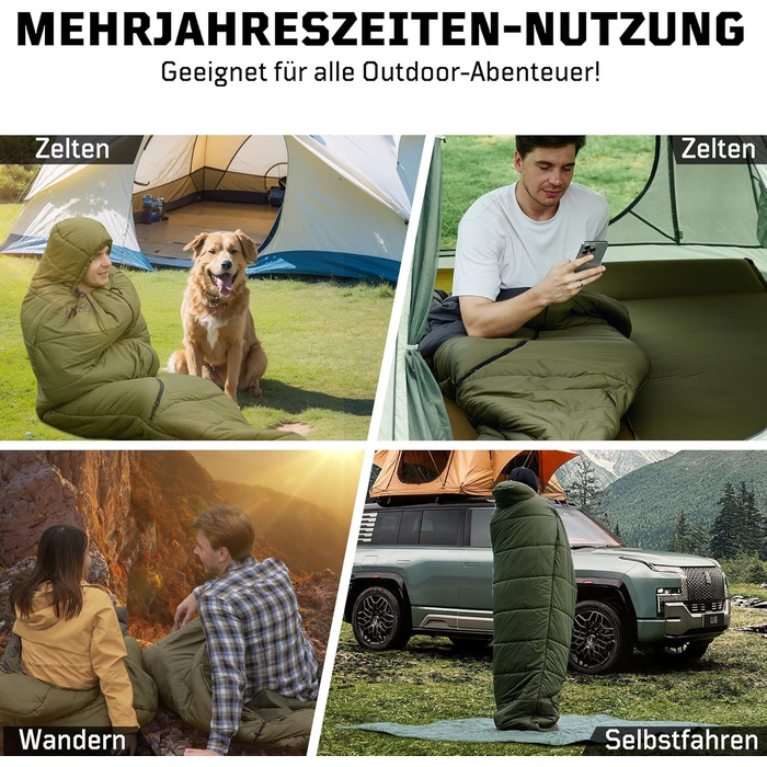 Тактичний спальний мішок 4 сезони 1TG Ranger Green, для дорослих, компактний та теплий, для кемпінгу, трекінгу, подорожей (до 185 см)