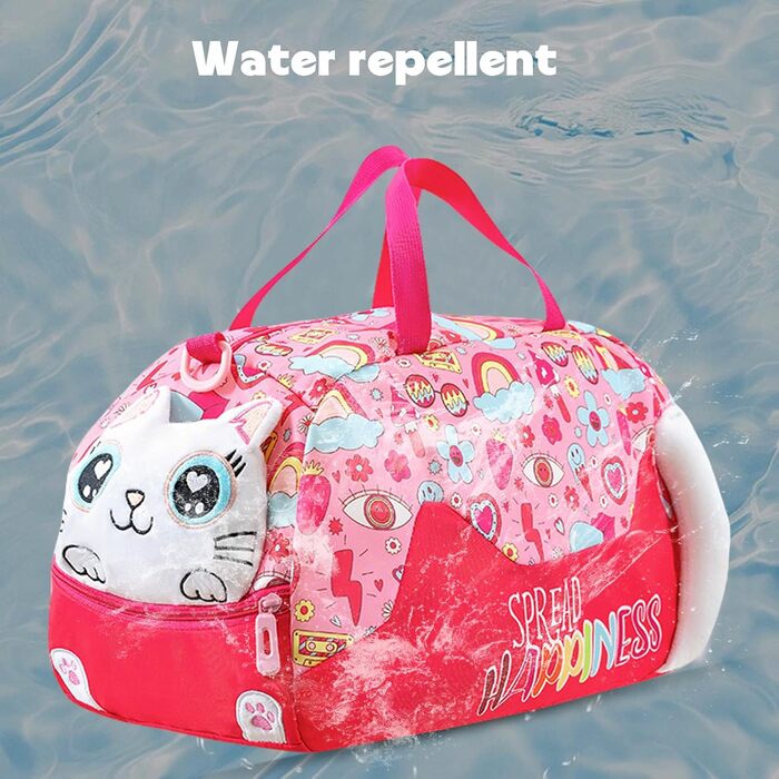 Дитяча спортивна сумка для плавання та подорожей, водонепроникна сумка для басейну, футболу та фітнесу (Світло-рожева, з котом)
