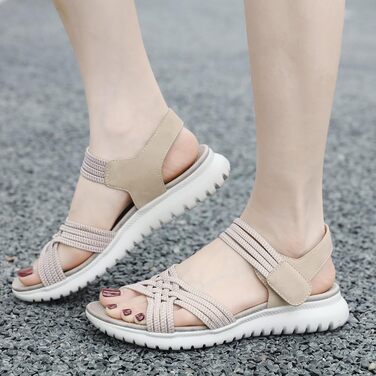 Жіночі сандалії літні для ходьби, відпочинку, спорту та пляжу. Платформа, антиковзаюча підошва, розміри 35-42 EU, колір бежевий. Стиль A