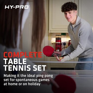 Набір для настільного тенісу Hy-Pro – портативний, з висувною сіткою (до 170 см), 4 ракетки, 8 м'ячів, сумка, м'ячі 3 зірки, для дітей та дорослих, для гри в приміщенні та на вулиці