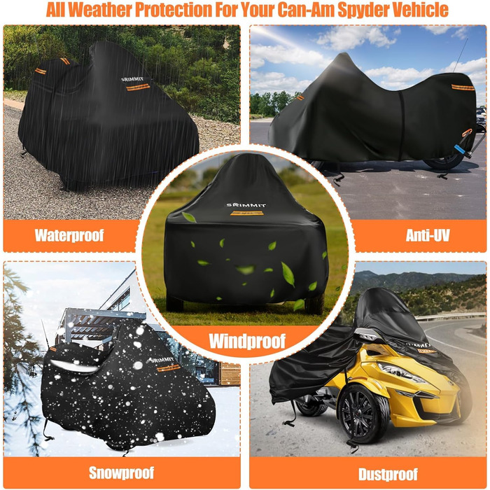 Водонепроникний чохол для мототрицикла Can-Am Spyder RT Limited F3 S, міцна тканина Oxford 420D з 3 світловідбиваючими смугами, захисний зовнішній чохол для трициклів