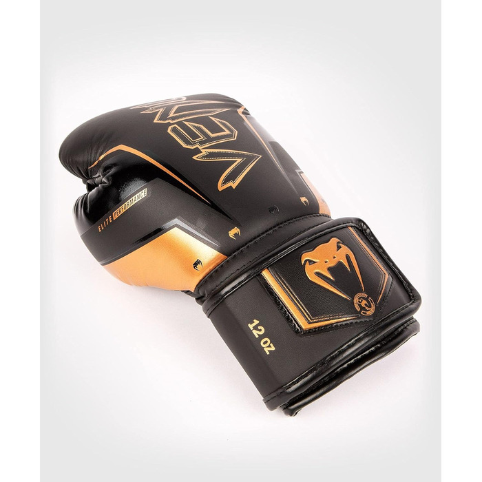 Боксерські рукавички Venum Elite Evo чорного та бронзового кольорів, 14 Oz