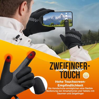 Зимові рукавички Benirap для чоловіків: вітрозахисні, з підтримкою сенсорного екрану, неслизькі спортивні рукавички для активного відпочинку, їзди на велосипеді, бігу та прогулянок з собакою. Чорний колір, розмір L.