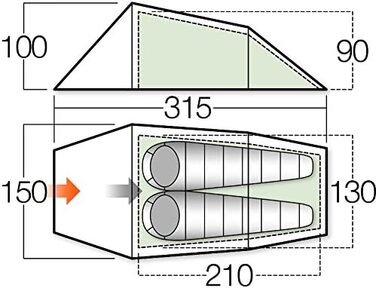 Намет Vango Orion 200 для 2 осіб, водонепроникність 5000 мм, алюмінієві дуги - кемпінг, альпінізм, хайкінг