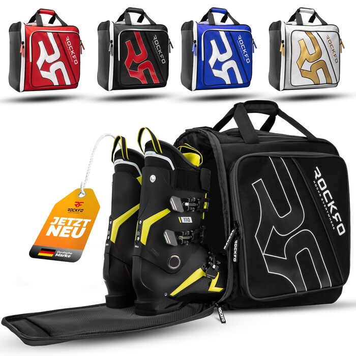 Сумка для лижних черевиків з відділенням для шолома, міцна водонепроникна сумка, зручний 7-зонний рюкзак для лижних черевиків, шолома та маски, 49L, чорний/сірий