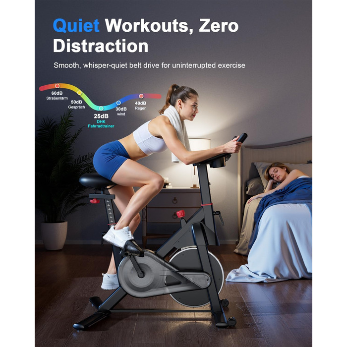Велотренажер з регульованим магнітним опором, ергометр для дому, фітнес-велосипед 136 кг з тримачем для планшета, фітнес-велосипед з додатком, для дому та фітнес-студії, чорний