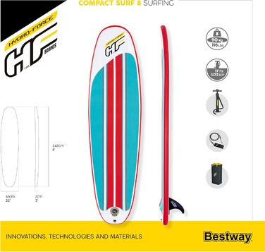 Надувний SUP-борд HYDRO FORCE Compact Surf 8' x 22'' x 3'' для Stand-Up Paddling, Multicolor