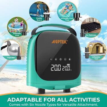 Електричний насос для SUP-дошки AGPTEK: акумуляторний, 20PSI, автоматичне відключення, 12V, для SUP та човнів