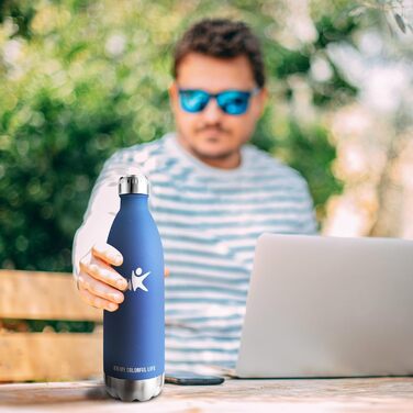 Термос KollyKolla з нержавіючої сталі, 500мл/750мл/1л, без протікань, ізотермічна пляшка, для дітей, спортивна, для школи, фітнесу, відпочинку на природі, кемпінгу, 1000 мл, темно-синій