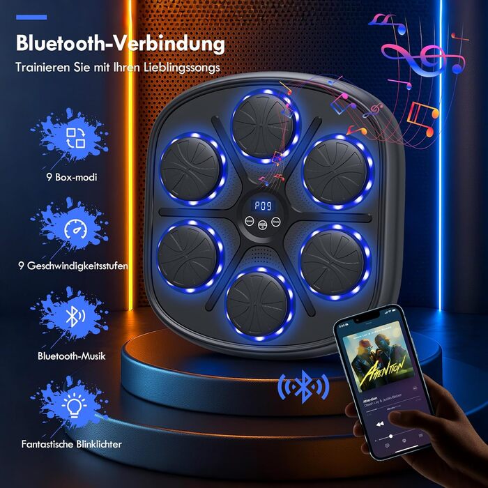 Музична бокс-машина для дорослих і дітей, Bluetooth, з LED підсвічуванням, боксерськими рукавичками, 9 режимами швидкості та лічильником ударів, електронний тренажер для боксу