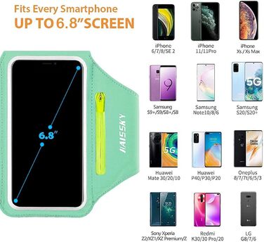 Спортивний браслет для бігу з відділенням для телефону та ключей (сумісний з iPhone 17/16/15/14/13/12/11 Pro Max/Plus), м'ятно-зелений