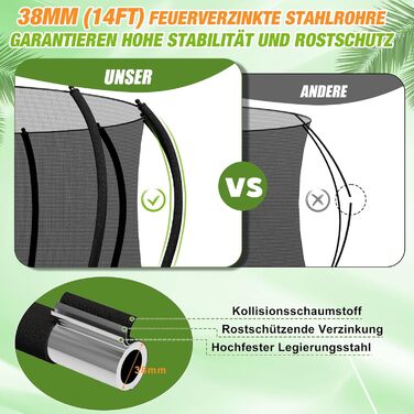 Батут Devoko Outdoor Ø228/305/366/427 см, сертифікат GS, посилені бічні перекладини, стабільний, міцний та надійний 427 x 427 x 265 см