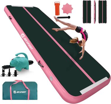 AKSPORT Килимок для гімнастики та акробатики Air Matte, 3/4/5/6м, 10/20см, з насосом, для дому, спортзалу, навчання, черлідингу (300x100x20см, чорно-зелений)