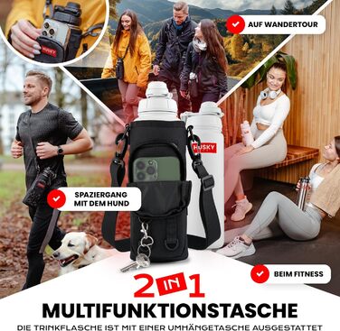 Термос HUSKY ICE 1.2 л із нержавіючої сталі, білий — пляшка для напоїв, подвійні стінки, термос, BPA-free, герметична, для спорту та активного відпочинку, з чохлом, підходить для миття в посудомийній машині