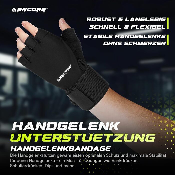 Рукавички для фітнесу Encore Grips® для чоловіків та жінок - тренувальні рукавички з підтримкою зап'ястя для силових тренувань, спортзал, бодібілдинг, велоспорт, тренування