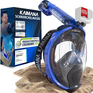 Маска для снорклінгу KAIMANA® дитяча, повна маска для плавання (блакитна, підліткова) з сумкою - безпечна від CO2