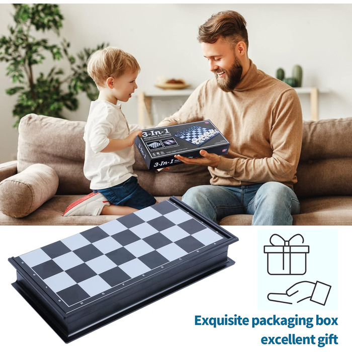Шаховий набір 3-в-1 магнітний FISHOAKY: шахи, шашки, нарди. Компактний дорожній набір 31x31 см для дітей та дорослих. Ідеальний подарунок на Новий Рік та Різдво.