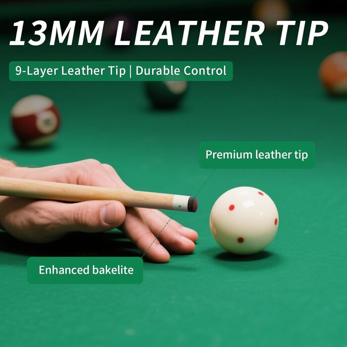 AKLOT Більярдний кий 58' (1.73 м) з канадського клена, 510-600г, з шкіряним наконечником 13 мм, 3D-поїлком та прецизійним з'єднанням, для гравців (зелений, 510г)