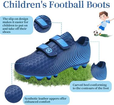Дитячі футбольні бутси для хлопчиків та дівчаток, бутси з шипами для твердого поля, дитячі футбольні кросівки, спортивне взуття для тренувань та занять на відкритому повітрі, дихаючі, антиковзкі, унісекс, розмір 28-37 (37 EU, блакитні)