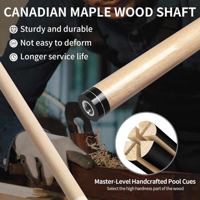 Набір для більярду Horse Billardqueue: 4 більярдні кийки з канадського акації, 58 дюймів, вага 18-21 oz, 2 крейди, для дорослих