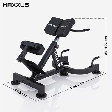 MAXXUS Тренажер для гіперекстензії - регульований, до 150/180 кг, з фіксацією ніг, ручками, прес-тренажер, римська лава, багатофункціональна тренувальна лава PRO