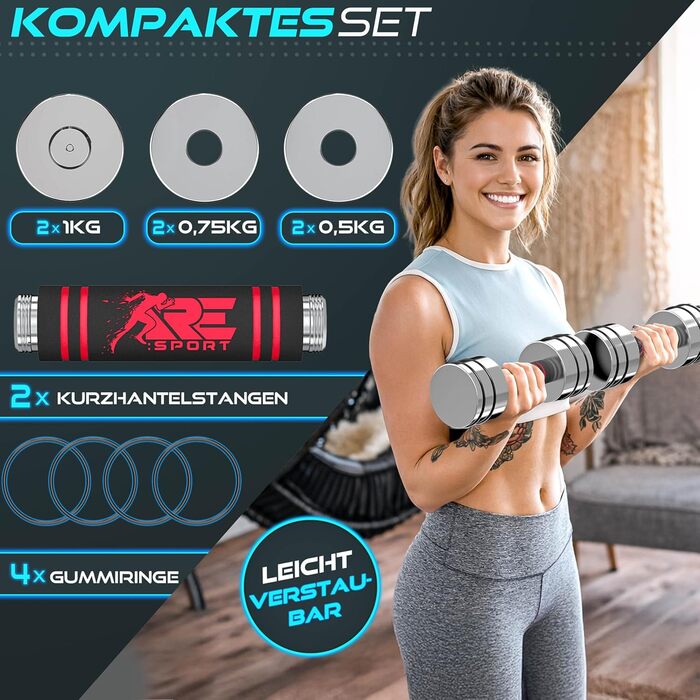 Набір гантелей 2 шт. з масивного сталі 2,5/5/7,5/10 кг | Гантелі з вагами та пінопластовою ручкою | Фітнес гантелі для дому, силові тренування та нарощування м'язів. Турквіс (Червоний, 2 x 5 кг)