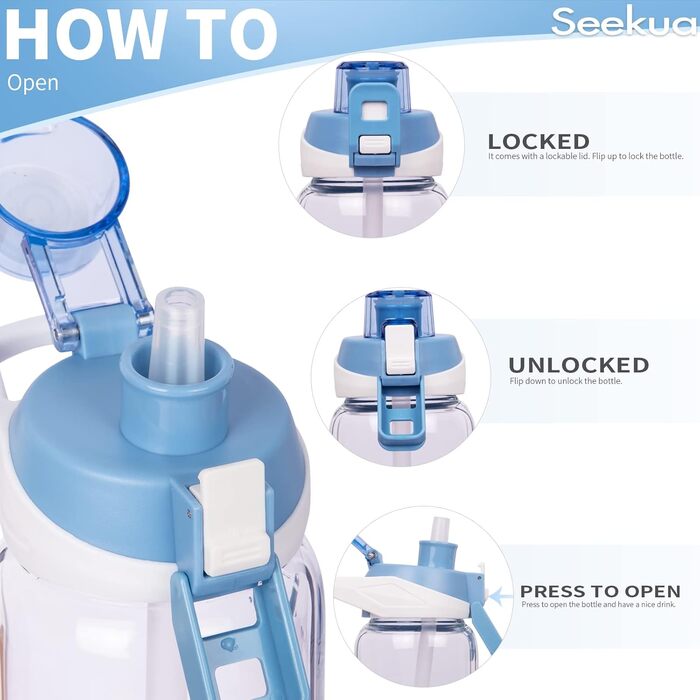 Скляна спортивна пляшка Seekua 1 л з трубочкою і часовою розміткою, BPA Free, герметична, з чохлом, для води, смузі, фруктів, газованих напоїв