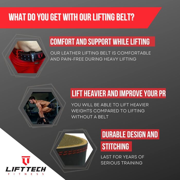 Шкіряний пояс для важкої атлетики Lift Tech Fitness 10,2 см, універсальний для жінок і чоловіків, для присідань, станового тягу, пауерліфтингу та силових тренувань