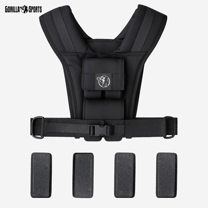 Вагова жилетка GORILLA SPORTS на 10 кг, регульована універсальна жилетка з обвагрузками для бігу та тренувань, нейлон, для жінок та чоловіків