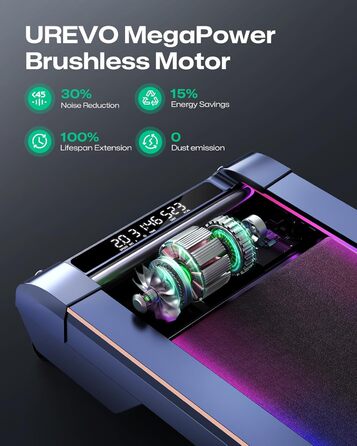 Бігова доріжка UREVO Smart Walking Pad з нахилом 14% для дому, підстільна, розширена бігова поверхня, LED-пульт, тиха безщіткова, швидкісне підсвічування, синій колір