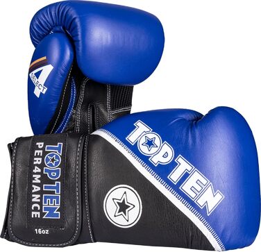 Боксерські рукавички TOP TEN '4Select' з натуральної шкіри (синьо-чорні, 16 oz, стандартні)