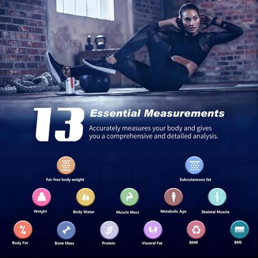 Інтелектуальна вага для вимірювання жиру та BMI з Bluetooth, 180 кг, чорна