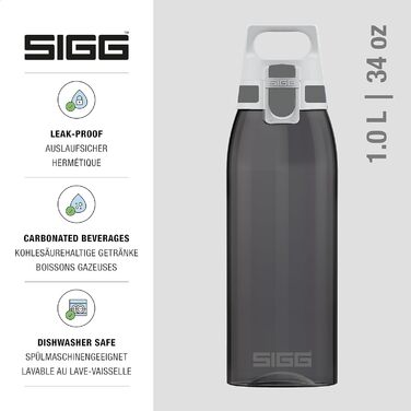 Пляшка для води SIGG ONE з тритану, 1 л, антрацит, для газованих напоїв, герметична, легка, без BPA, придатна для миття в посудомийці