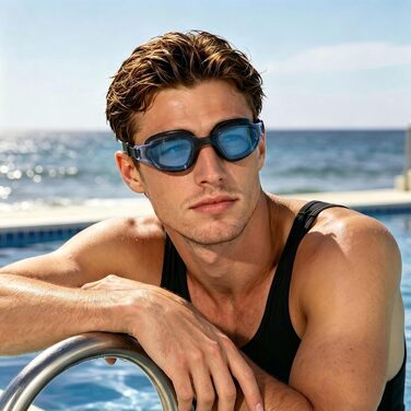 Окуляри для плавання чоловічі/жіночі Schwimmbrille, антифог, UV-захист, водонепроникні, регульовані, чорно-сині