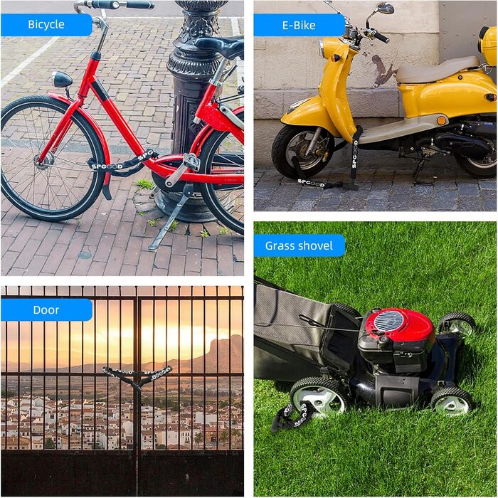 Замок для велосипеда з 3 ключами, ланцюговий замок проти крадіжок 90см, висока безпека, водовідштовхувальний чохол для велосипеда/електросамоката/електровелосипеда/MTB/мотоцикла/вантажного велосипеда, 870мм, чорний