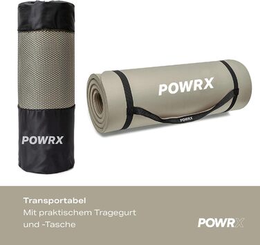 Гімнастичний килимок POWRX для йоги, світло-сірий, 183x60x1,5 см, з ременем і сумкою