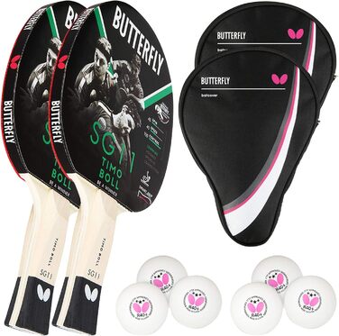 Набір для настільного тенісу Butterfly Timo Boll: 2 ракетки SG11, 2 чохли Drive Case, 2 м'ячі 3*** ITTF R40+ | Комплект для хобі та тренувань
