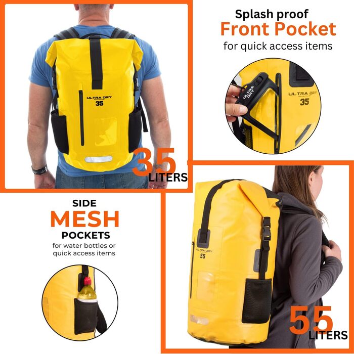 Водонепроникний рюкзак Dry Bag преміум-класу 35/55L, мішок для телефону, ідеальний для водних видів спорту та відпочинку (жовтий, 55 літрів)