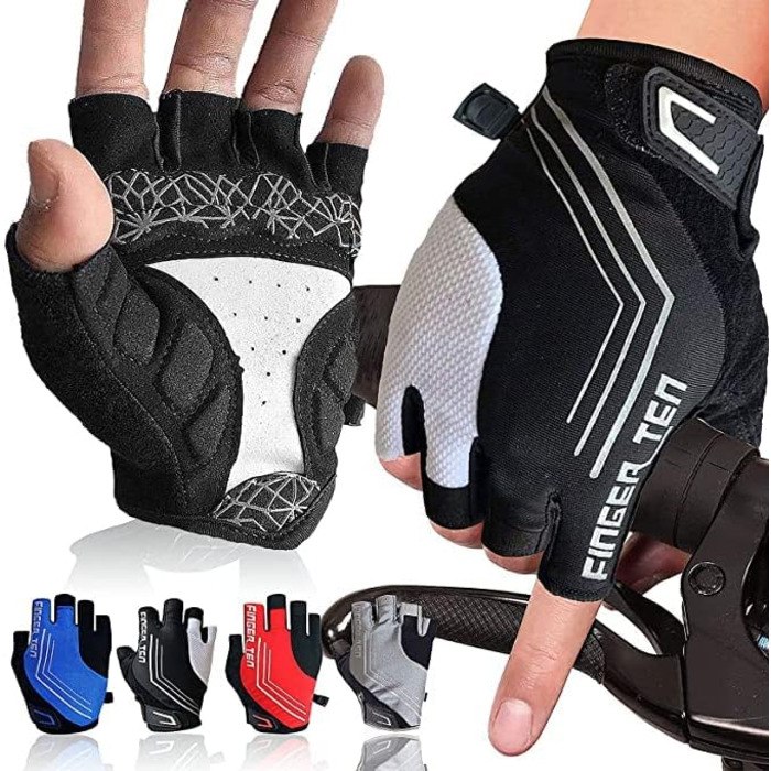 FINGER TEN велосипедні рукавички для чоловіків, рукавички для велоспорту MTB, рукавички для гірського велосипеда, рукавички для катання на велосипеді, походів, Downhill, чорного кольору (XXL, напівпальцеві)