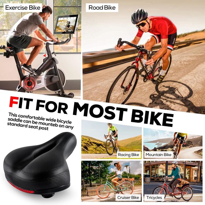 Комфортне велосипедне сидіння IPOW для жінок та чоловіків: м'який, з пам'яті ефекту, амортизований, універсальний, чорний