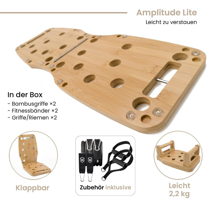 Бамбукова дошка для віджимань Amplitude Lite Premium Push Up Board (65 см) - складана, стабільна, з гумками та інструкцією 30 в 1