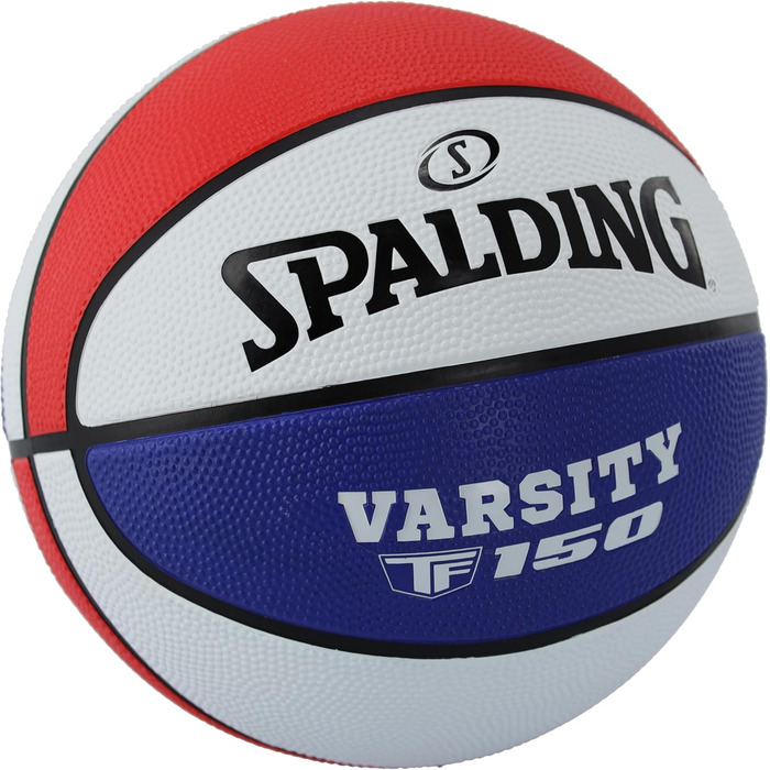 Баскетбольний м'яч Spalding TF-150 Varsity: міцний гумовий матеріал, офіційний розмір, для всіх поверхонь, з рельєфним покриттям Shooter's Seam (червоний, білий, синій)